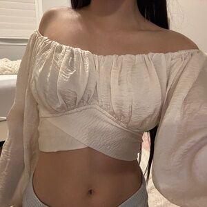 Cream Off the Shoulder Tube Top + Tie in the back